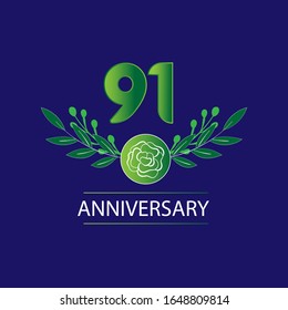 91 Jahre Jubiläum. Vektorillustration Design Grußkarte mit dekorativem Blumen für Feiern