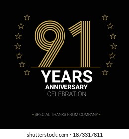 91 years anniversary vector icon, logo. Graphic design element with number and text composition for 91th anniversary.