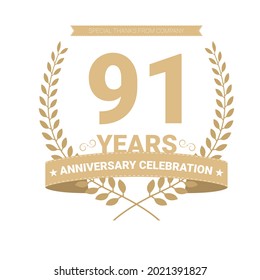 91 years anniversary vector icon, logo. Graphic design element with number and text composition for 91th anniversary.