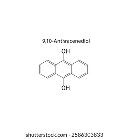 9,10-Anthracenediol skeletal structure.Anthracene derivative compound schematic illustration. Simple diagram, chemical formula.