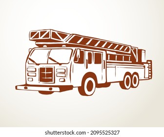 911 aid diesel drive van squad on white road backdrop. Freehand outline black ink hand drawn big lorry siren gear emblem logo sketchy in modern art scribble cartoon style pen on paper space for text