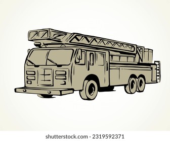 911 aid diesel drive van squad on white road backdrop. Freehand outline black ink hand drawn big lorry siren gear emblem logo sketchy in modern art scribble cartoon style pen on paper space for text