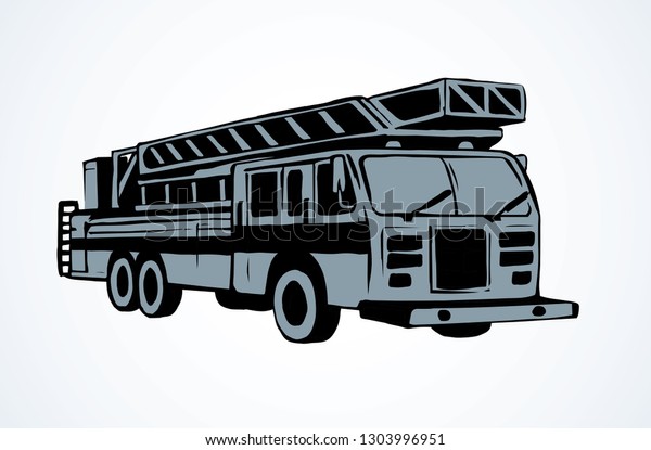 911\
aid diesel drive van squad on white road backdrop. Freehand outline\
black ink hand drawn big lorry siren gear emblem logo sketchy in\
modern art scribble cartoon style on space for\
text