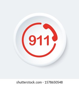 911 button. Emergency phone symbol. White and red icon.