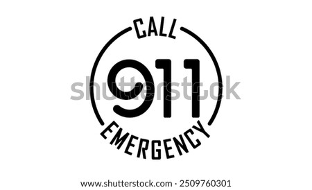 911 call emergency emblem, black isolated silhouette