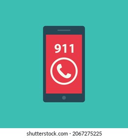 911 call smartphone icon vector. Ambulance help, emergency sign