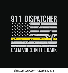 911 Dispatcher Calm Voice In The Dark USA Gold Line Flag svg