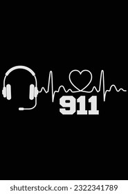 
911 Dispatcher Heartbeat Headset eps cut file for cutting machine svg