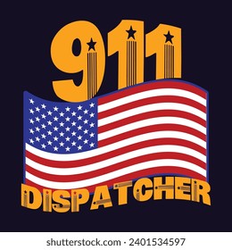 911 Dispatcher Patriotic USA Flag Thin Gold Line svg