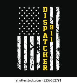911 Dispatcher Thin Gold Line Flag funny t-shirt design svg