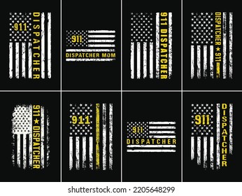 911 Dispatcher With USA Flag Design Bundle. First Responder T Shirt Art.