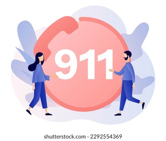911 emergency call button. Ambulance service. Assistant manager online. Hotline call center. Modern flat cartoon style. Vector illustration on white background