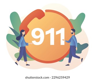 911 emergency call button. Assistant manager online. Ambulance service. Hotline call center. Modern flat cartoon style. Vector illustration on white background