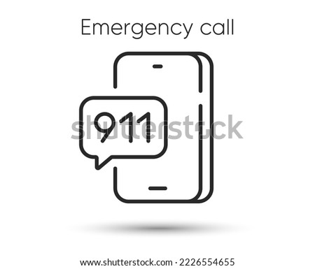 911 emergency call line icon. Emergency telephone number sign. Warning danger contact number symbol. Illustration for web and mobile app. Line style call help icon. Editable stroke support. Vector
