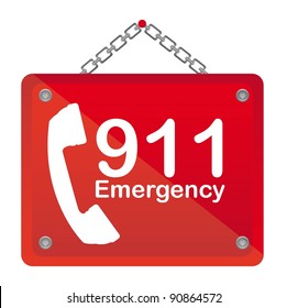 911 emergency red board isolated vector illustration