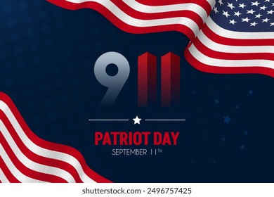 911 and flag illustration banner. Patriot Day September 11th celebration