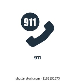 911 icon. Black filled vector illustration. 911 symbol on white background. Can be used in web and mobile.