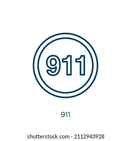 icono 911. Icono de contorno lineal delgado 911 aislado en fondo blanco. Signo de vector de línea 911, símbolo para web y móvil