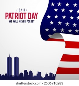 911 Patriot Day Background with New York skyline Silhoutte, September 11, with United States flag