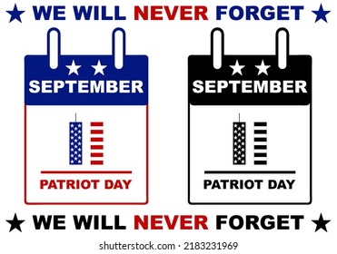 9.11 Patriot Day calendar isolated on white. September 11, 2001