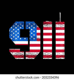 911 Patriot day design with American flag and New York World Trade Center twin towers skyline. Vector illustration design. Remember 911, 11 september attack concept