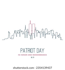 911 Patriot Day In honor and remembrance. NYC Skyline in line style. World trade center New York skyline.