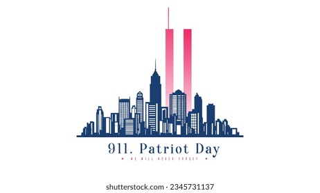 911 Patriot Day, New York skyline. NYC card design. 2 red stripes in form of twin towers. Design template for background, banner, card.