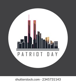 911 Patriot Day, New York skyline. NYC card design. 2 red stripes in form of twin towers. Design template for background, banner, card.