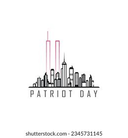 911 Patriot Day, New York skyline. NYC card design. 2 red stripes in form of twin towers. Design template for background, banner, card.