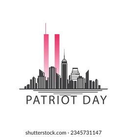 911 Patriot Day, New York skyline. NYC card design. 2 red stripes in form of twin towers. Design template for background, banner, card.