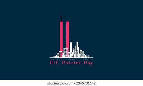 911 Patriot Day, New York skyline. NYC card design. 2 red stripes in form of twin towers. Design template for background, banner, card.