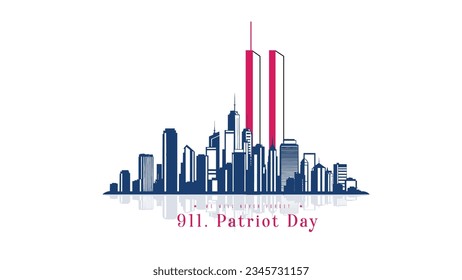 911 Patriot Day, New York skyline. NYC card design. 2 red stripes in form of twin towers. Design template for background, banner, card.