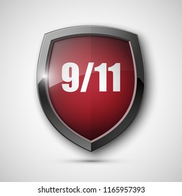 9/11 Patriot Day Poster Template, National holiday in the United States, September 11 in memory. We will never forget. America Shield with Flag Background. illustration for Patriot Day 9.11