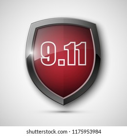 9/11 Patriot Day Poster Template, National holiday in the United States, September 11 in memory. We will never forget. America Shield with Flag Background. illustration for Patriot Day 9.11