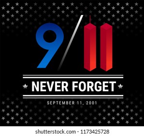 9/11 Patriot Day, September 11th, We Will Never Forget. 9/11 Memorial vector illustration with stars on black background