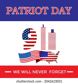 9.11 patriot day USA memorial background poster design 2021 with an American flag.