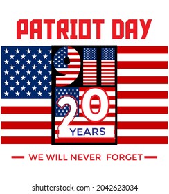 9.11 patriot day USA memorial background poster design 2021 with an American flag.