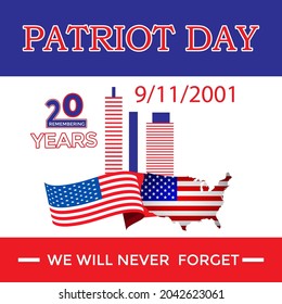 9.11 patriot day USA memorial background poster design 2021 with an American flag.