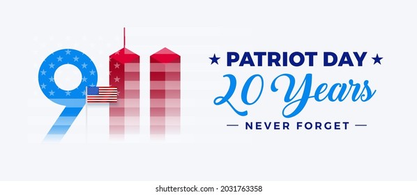 911 Patriot Day USA, September 11 20th Anniversary - 911 Memorial banner horizontal white background vector