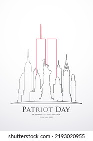 911 Patriot Day vertical banner. Twin Towers Remembrance Day. New York city September 11, 2001. Vector design template.