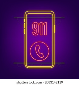 911 smartphone de estilo plano. Vector de icono de llamada. Mano sosteniendo un smartphone. Primeros auxilios. Pantalla táctil de dedo. Ilustración de material vectorial