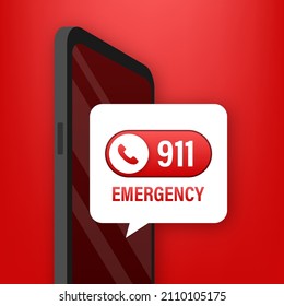 911 smartphone de estilo plano. Vector de icono de llamada. Mano sosteniendo un smartphone. Primeros auxilios. Pantalla táctil de dedo. Ilustración de material vectorial.