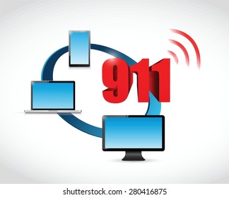 911 technology communication sign concept illustration design over white