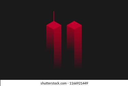 911 Twin Towers, New York vector illustration. 911 Attack Remembrance Memorial Day illustration. September 11 2001, USA,  Remembrance Day, Patriot Day black background