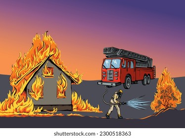 911 urgent car truck hose aid team risk job activity fight hero male try street park tree bush plant bonfire blaze. Hand draw no mean logic effect result save spray humor symbol vector art graphic sky