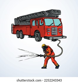 911 urgent siren aid auto wheel hero male team white street blaze house unit. Red line hand drawn save ladder suit crane spray gear sign icon symbol sketch modern art cartoon graphic style text space