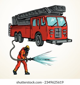 911 urgent siren aid auto wheel hero male team white street blaze house unit. Red line hand drawn save ladder suit crane spray gear sign icon symbol sketch modern art cartoon graphic style text space