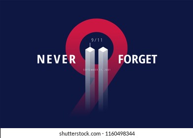9/11 USA Never Forget September 11, 2001. Vector conceptual illustration for Patriot Day USA poster or banner. Black background, red, blue colors