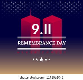 9/11 USA Never Forget September 11, 2001. Vector conceptual illustration for Patriot Day USA poster or banner. Abstract background, red, blue, golden colors