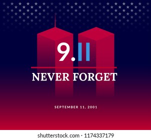 9/11 USA Never Forget September 11, 2001. Vector conceptual illustration for Patriot Day USA poster or banner. Abstract background, red, blue colors